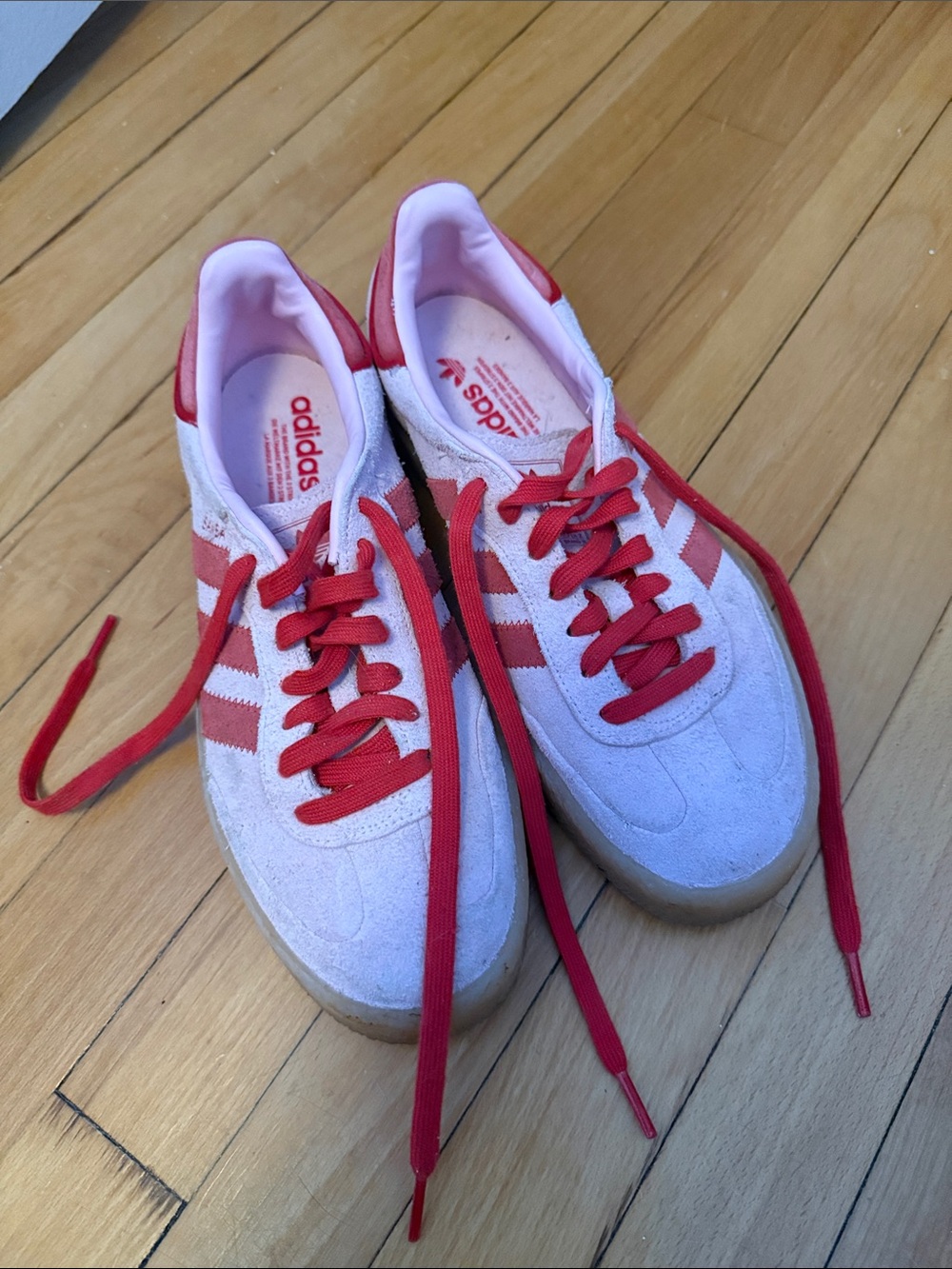 adidas woman’s pink and red samba sneakers